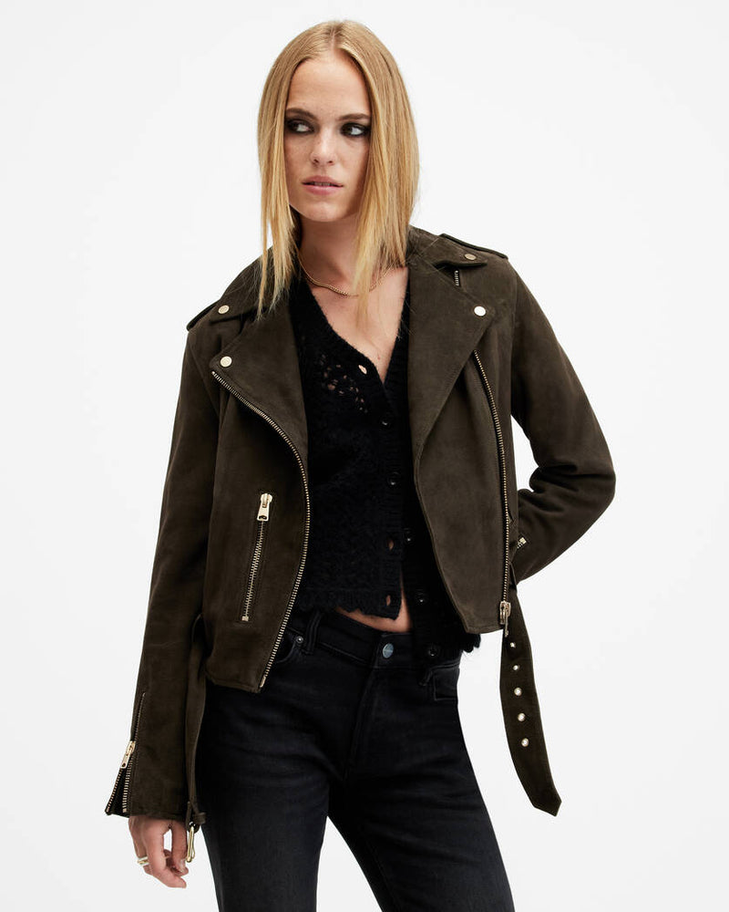 Balfern Belted Suede Biker Jacket Allsaints