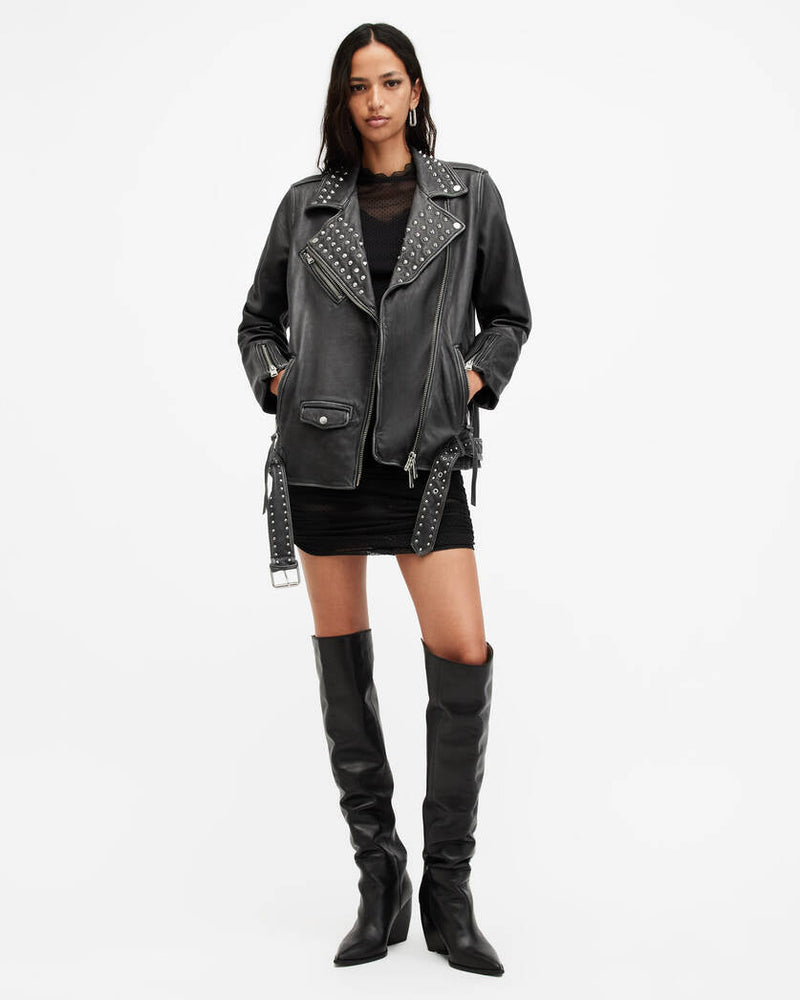 Billie Leather Conical Studded Jacket Allsaints