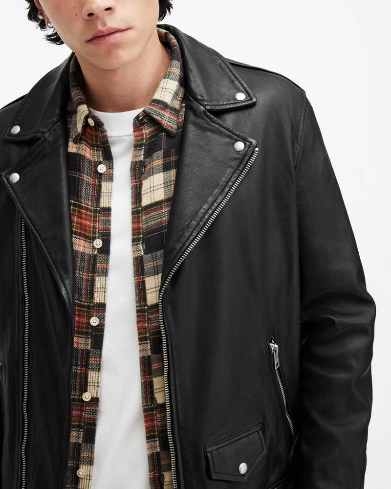 Milo Asymmetric Zip Leather Biker Jacket Allsaints