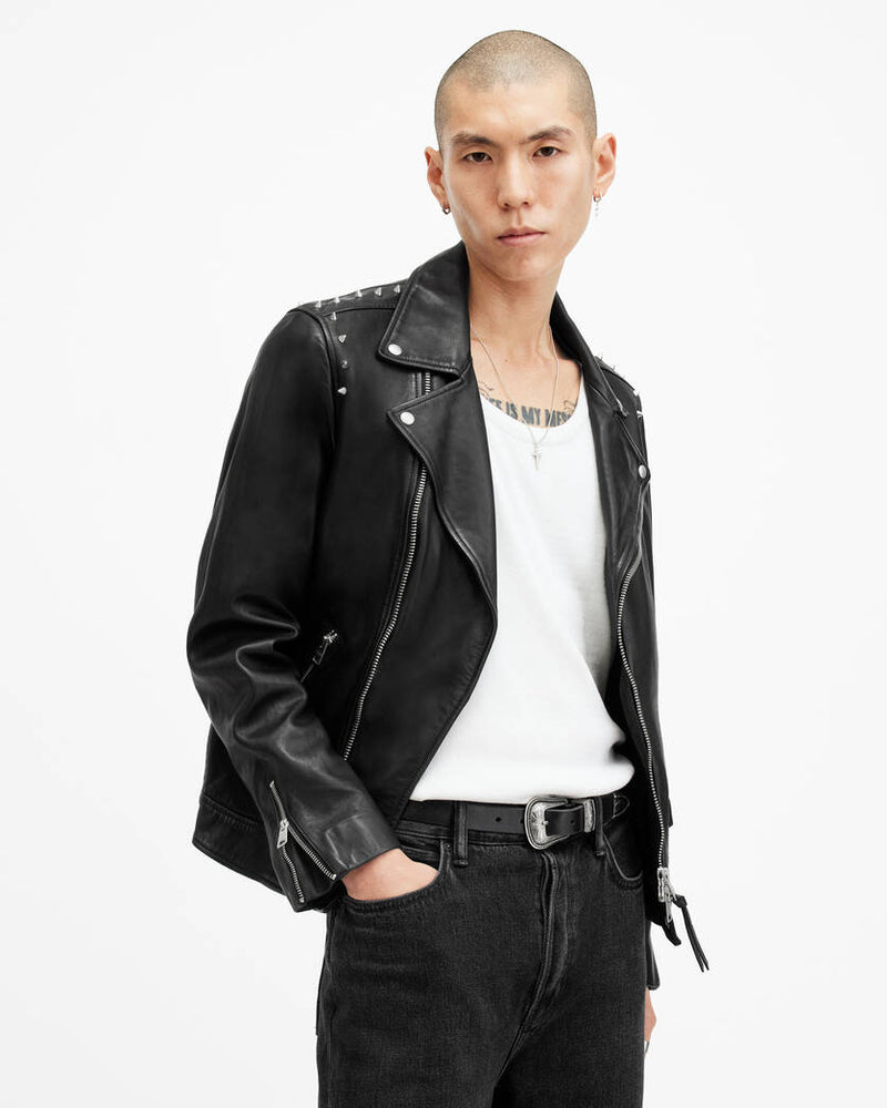 Crow Spike Studded Leather Jacket Allsaints