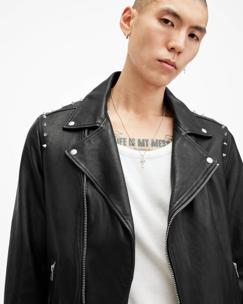 Crow Spike Studded Leather Jacket Allsaints