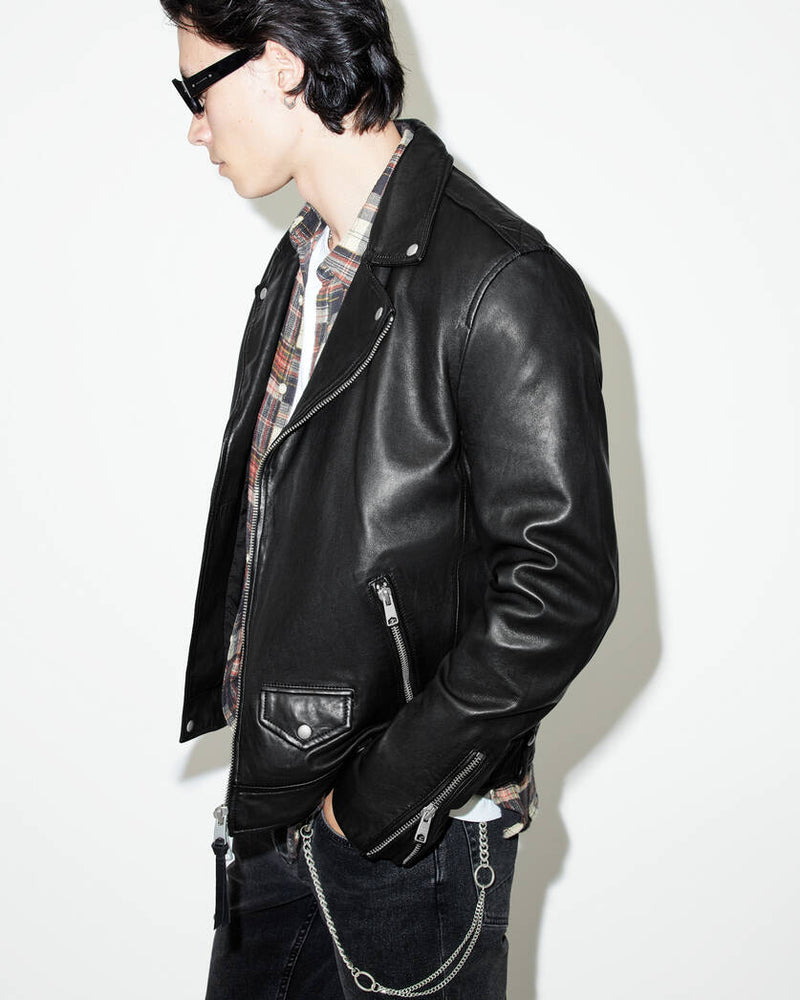 Milo Asymmetric Zip Leather Biker Jacket Allsaints