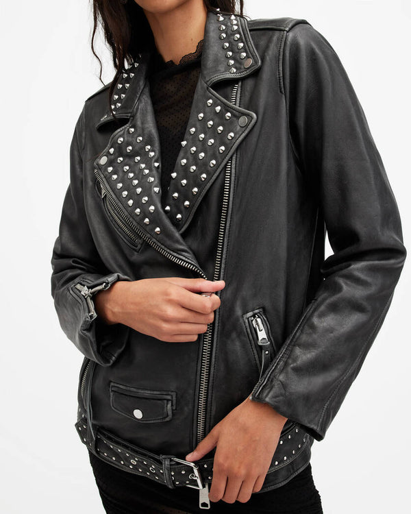 Billie Leather Conical Studded Jacket Allsaints