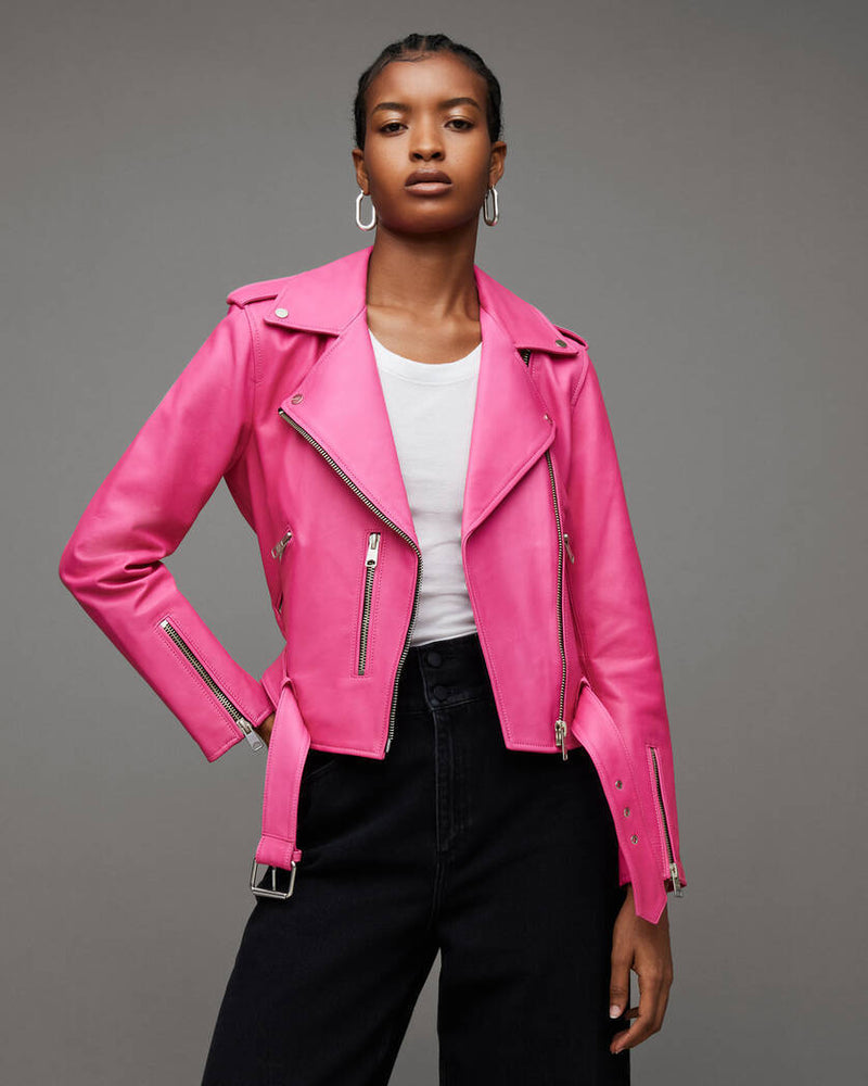 Balfern Belted Hem Leather Biker Jacket