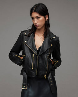 Balfern Belted Hem Leather Biker Jacket