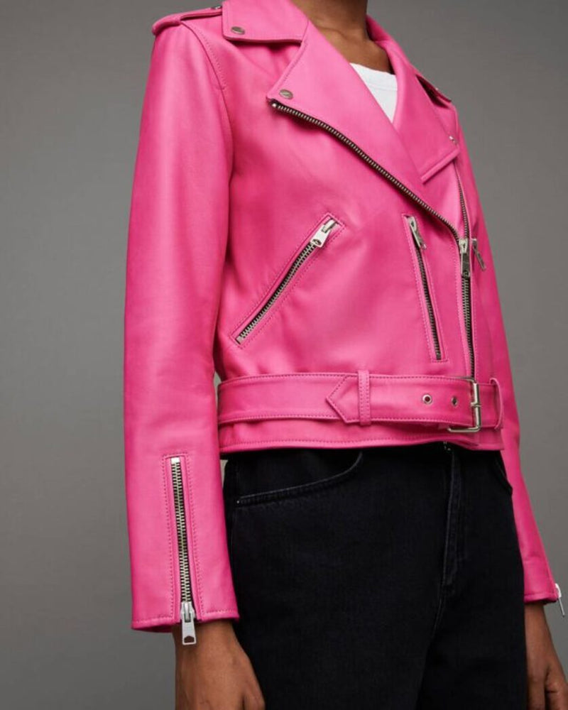 Balfern Belted Hem Leather Biker Jacket