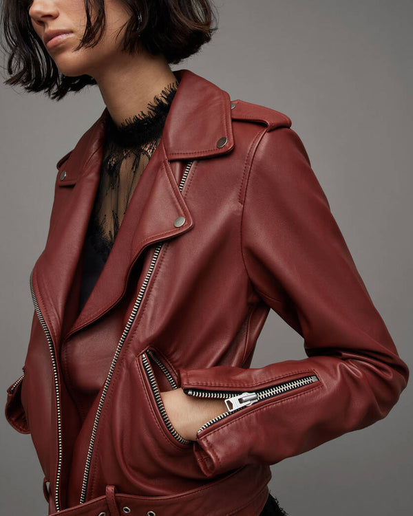 Balfern Belted Hem Leather Biker Jacket