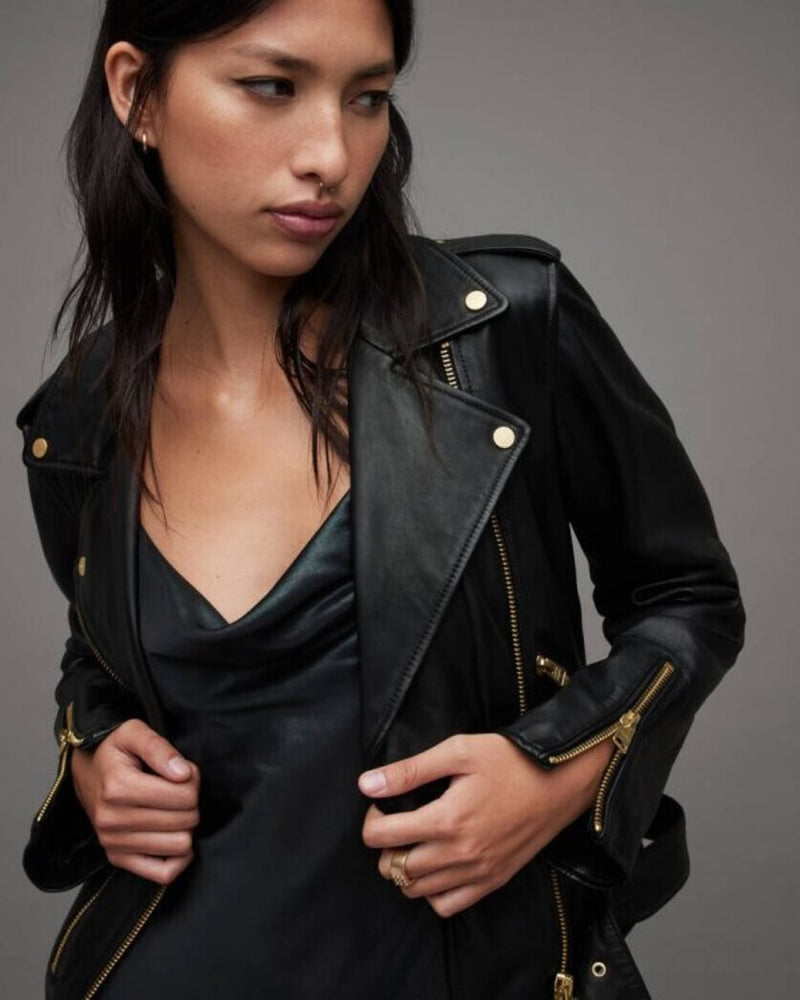 Balfern Belted Hem Leather Biker Jacket