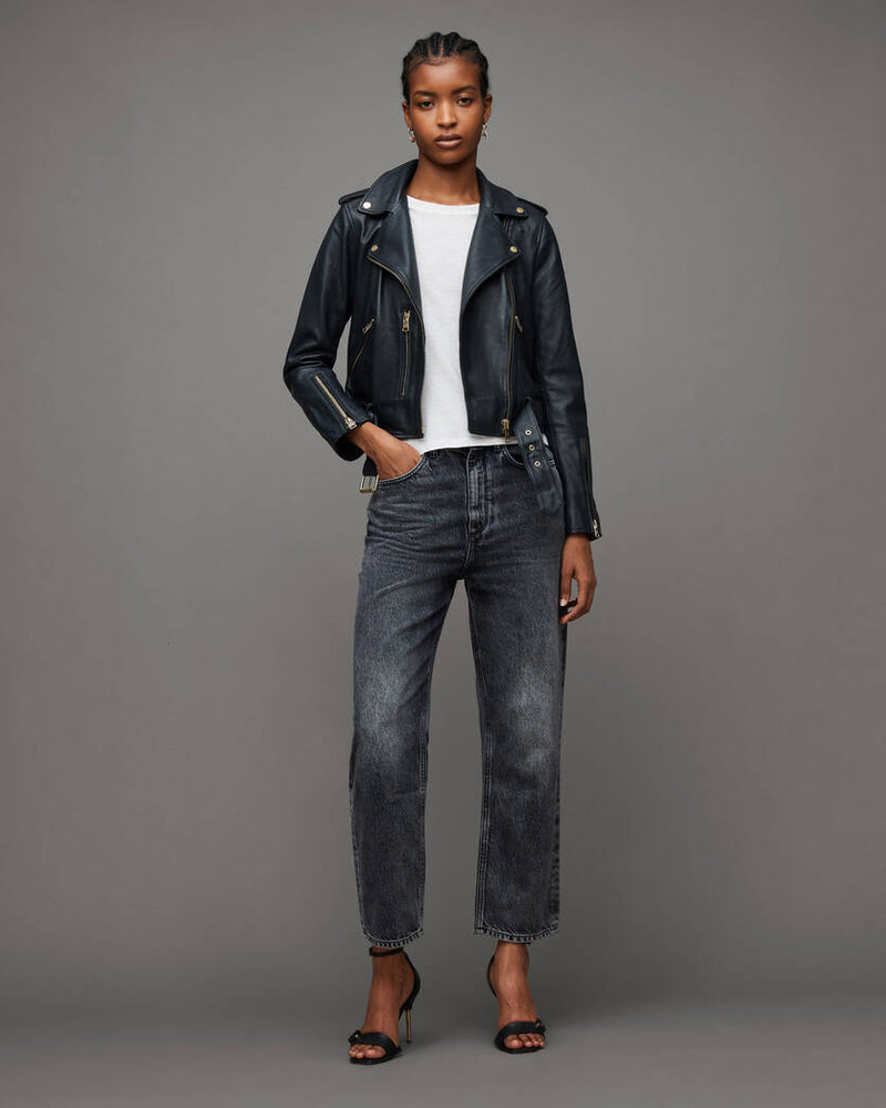 Balfern Belted Hem Leather Biker Jacket