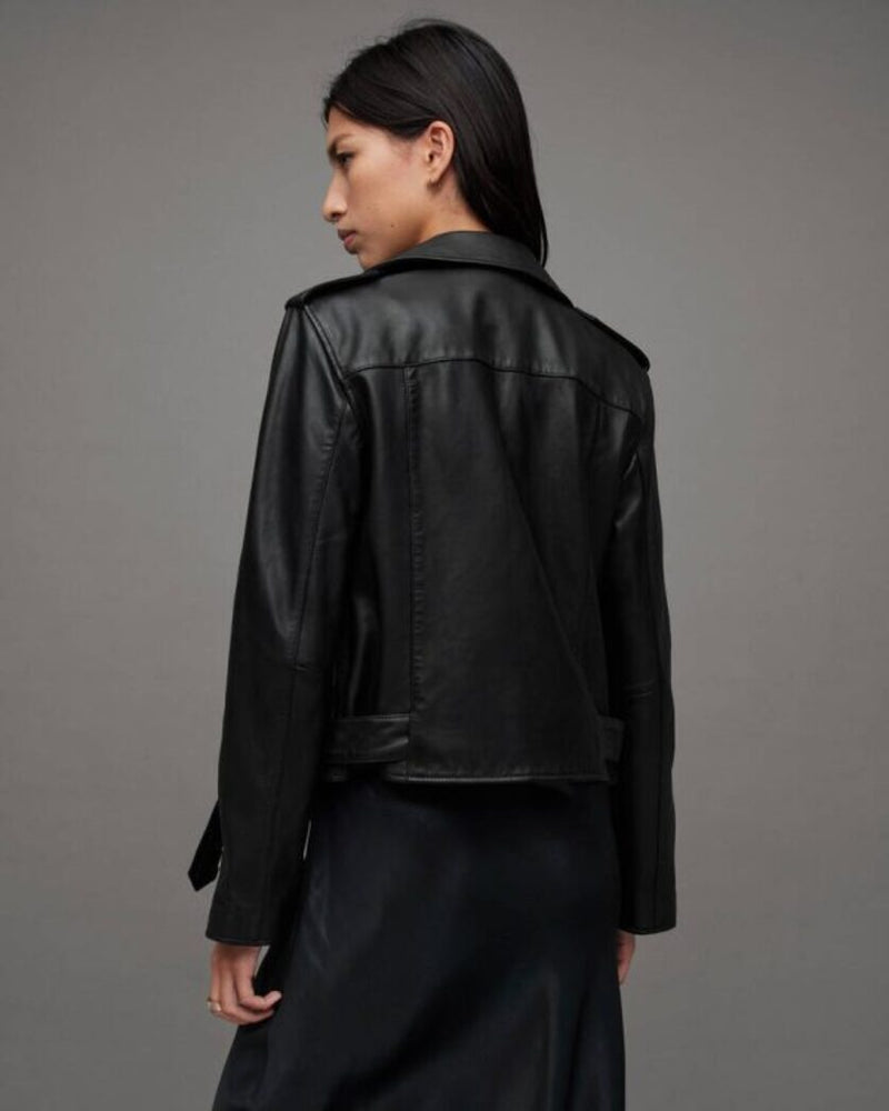 Balfern Belted Hem Leather Biker Jacket