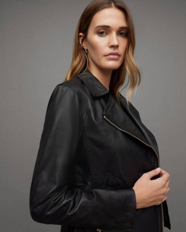 Vela Asymmetric Zip Leather Biker Jacket