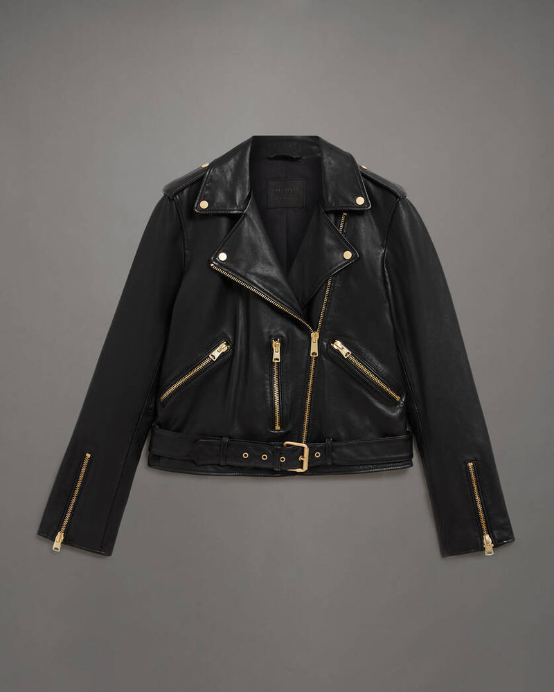 Balfern Belted Hem Leather Biker Jacket