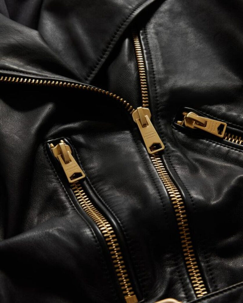 Balfern Belted Hem Leather Biker Jacket