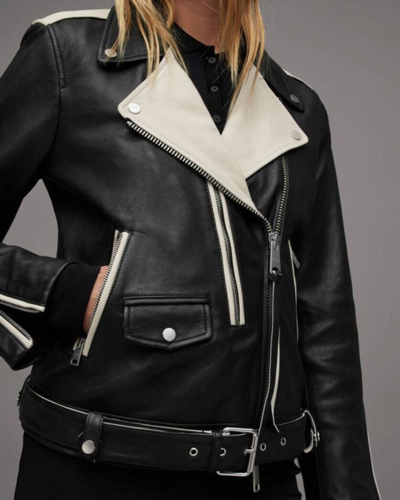 Dren Leather Contrast Biker Jacket